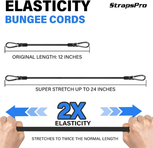 Vista 5 de Cordones Elásticos con Ganchos, Cordones Elásticos de 12 Pulgadas Mejorados con Ganchos de Mosquetón, Cuerda Elástica Extra Fuerte UV Resistente