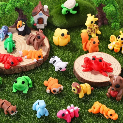 Vista 4 de JOICEE 50pcs Mini 3D Impreso Animales Articulados Flexible Fidget Juguetes Marrón
