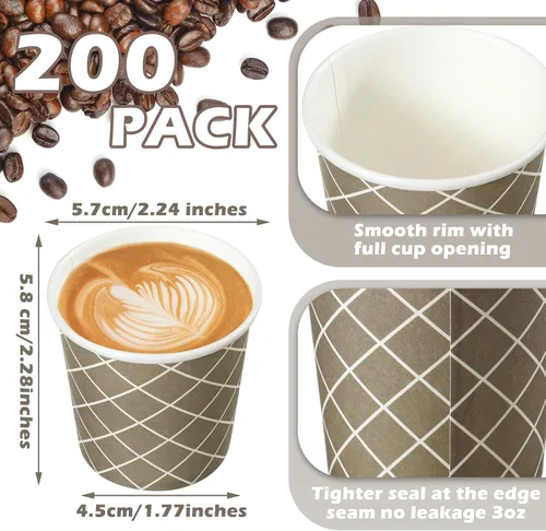 Vista 3 de 200 Piezas 3 oz Tazas de Café Desechables Tazas de Espresso Desechables Tazas de Papel Pequeñas 3 oz Tazas para Café Té Cacao Jugo Mini Tazas