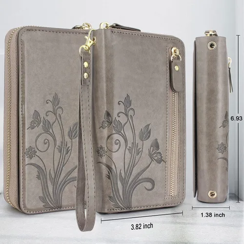 Vista 6 de Funda compatible con iPhone 15 Plus/iPhone 14 Plus, Crossbody con doble cremallera desmontable de cuero tipo cartera funda para teléfono