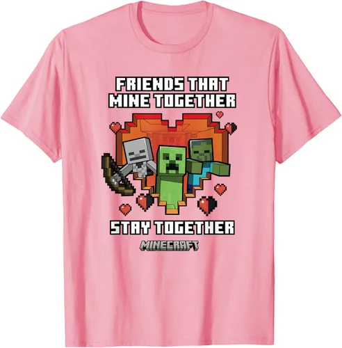 Vista 30 de Minecraft Camiseta de San Valentín Friends That Mine Together Mobs, Negro