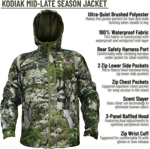 Vista 4 de Kodiak - Chaqueta de camuflaje para todas las estaciones, impermeable, resistente al viento, ultra silenciosa