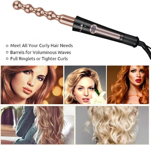 Vista 2 de Juego de rizador 5 en 1, Rizador de pelo 24K Oro Rosa con barriles intercambiables de cerámica, rizador de pelo, varita rizador de pelo y ondulador