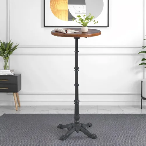 Vista 5 de LOKKHAN Mesa de columna romana de 43.3 pulgadas de alto, mesa de bar para cóctel, bistró, hierro fundido resistente, mesa de madera maciza Base
