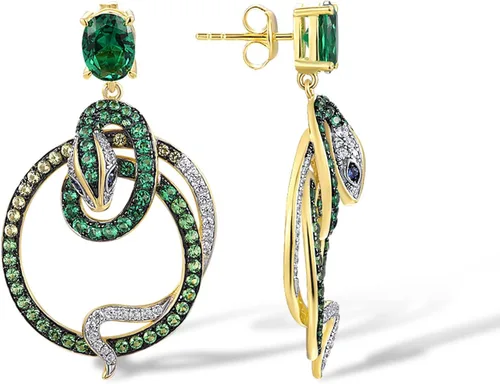 Vista 2 de Santuzza Aretes de plata de ley 925 con piedras preciosas de serpiente y circonita cúbica para mujer