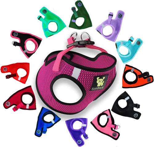 Vista 22 de EcoBark - Arnés para perro, arneses de taza de té ecológicos para perros XXS, XS y pequeños - Arnés reflectante y ajustable para cuerpo mini