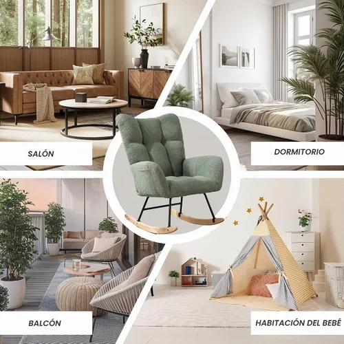 Vista 8 de Mecedora de cuarto de bebé con asiento deslizante tapizado en estilo oso de peluche, con respaldo alto, sillón acento con cómodo bolsillo lateral