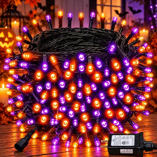 Vista 38 de Luces de cadena navideñas conectables de 240 LED de 88 pies, 13 modos, para interiores y exteriores, cable verde extensible, luces de árbol