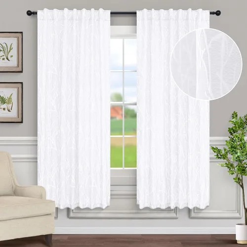 Vista 15 de Pitalk - Cortinas con patrón beige de 63 pulgadas de largo para dormitorio, 2 paneles con pestaña trasera y bolsillo, diseño de ramas de árbol