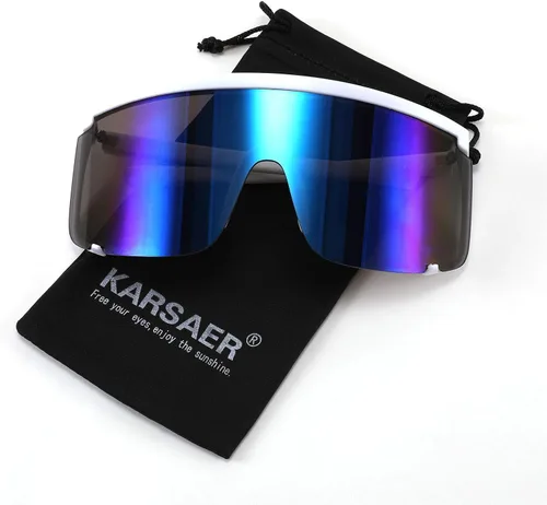 Vista 3 de Karsaer Vision Shield - Gafas de sol para hombres y mujeres, de gran tamaño, neón de los años 80 y 90, estilo deportivo, para ciclismo, esquí