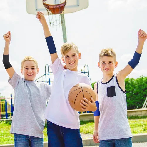 Vista 2 de Lenwen 4 Pares de Coderas de Codo para Niños, Manga de Compresión de Brazo, Manga de Protección de Codo Tejida para Gimnasio, Protectores para Niños