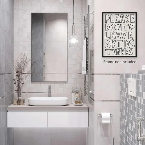 Vista 4 de WBSTGUE Arte retro divertido para pared de baño, letrero de reglas de baño, póster minimalista en blanco y negro, impresiones en lienzo