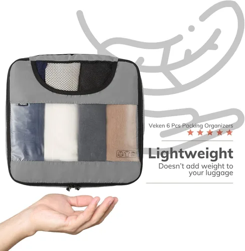 Vista 7 de Veken - Juego de 6 estuches organizadores equipaje de viaje incluye bolsa para ropa sucia y bolsa para zapatos gris VK456