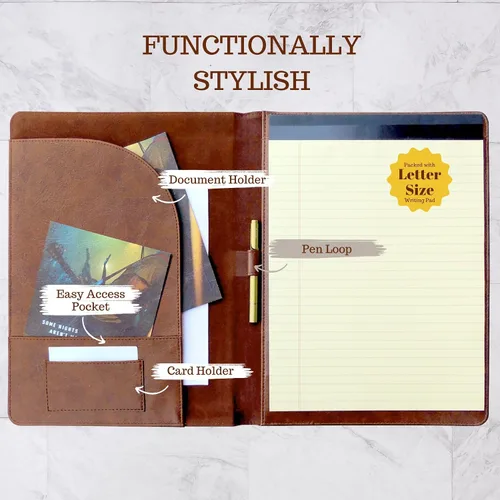 Vista 3 de Office Werks Carpeta profesional de negocios con bloc de escritura tamaño carta, 8.5 x 11 pulgadas, aspecto y tacto de cuero de primera calidad