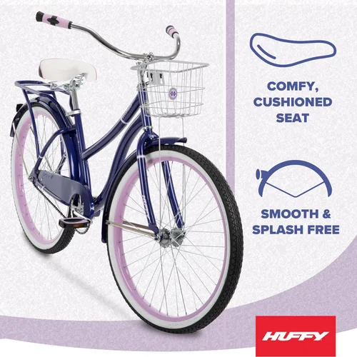 Vista 4 de Huffy Cruiser Bike, Fairmont or Woodhaven Model, 20/24/26 Inch Sizes, Perfect for Casual Rides, Ergonomic Design, Rear Rack and Basket on Woodhaven