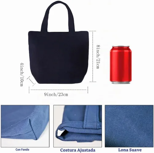 Vista 2 de Paquete de 6 bolsas pequeñas de lona, 9 x 8 x 4 pulgadas, bolsas de compras de algodón reutilizables a granel, mini bolsas de regalo Negro