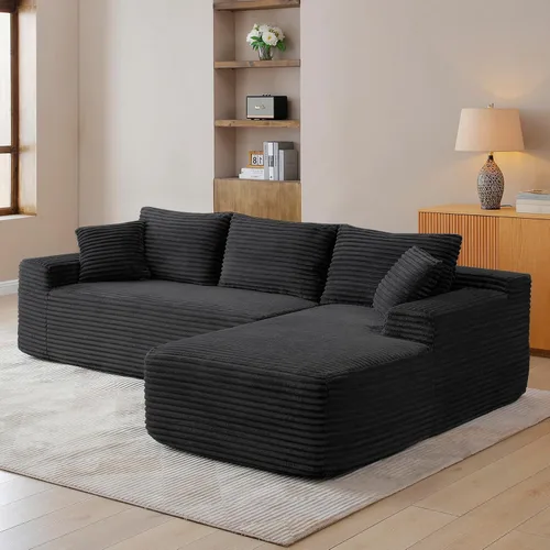 Vista 17 de Sofá deshuesado de 95 pulgadas para sala de estar, sofá modular en forma de Negro+Izquierda