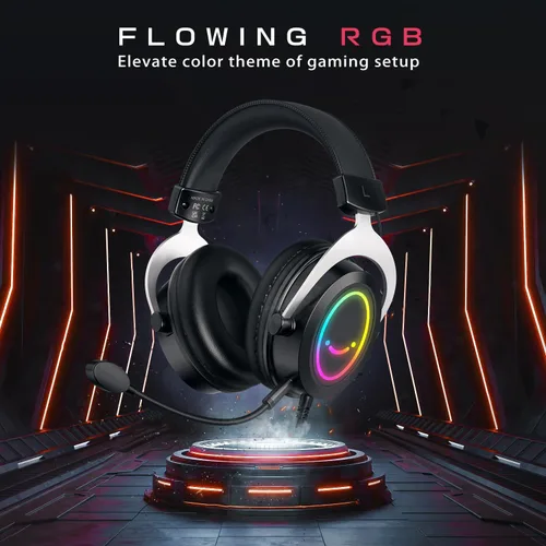 Vista 9 de FIFINE Auriculares RGB para juegos, cómodos auriculares sobre la oreja con micrófono, conexión de conector de audio con cable, auriculares de cuero