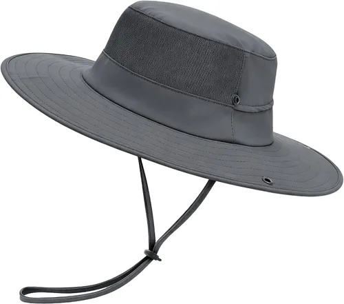 Vista 10 de Cooling Sun Bucket Hat, UPF 50+ Wide Brim Boonie Hat with Ponytail Hole 01 Gris claro