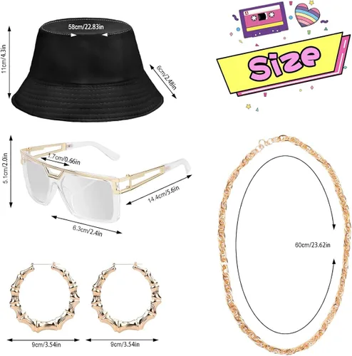 Vista 3 de WILDPARTY Traje de los años 80 y 90 para mujer, disfraz unisex de hip hop, camiseta de béisbol, pantalones de yoga, accesorios de rapero