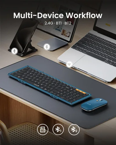 Vista 4 de ProtoArc XKM01 - Combo de ratón y teclado plegable de tamaño completo para Azul