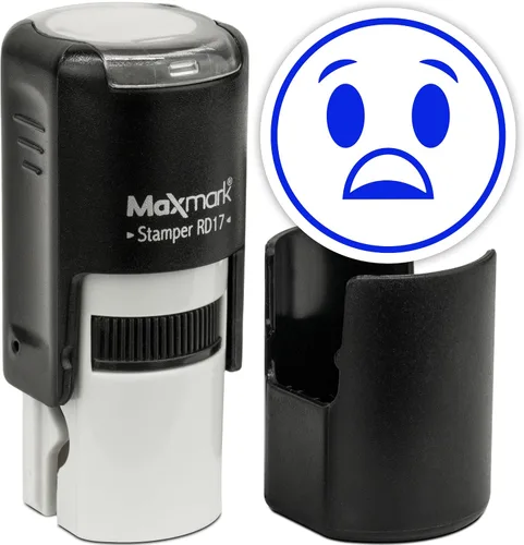 Vista 107 de MaxMark Sello de Emoji Autoentintado Redondo - Enojada - Tinta Negra
