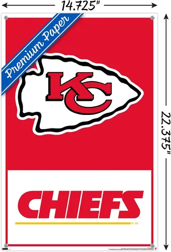 Vista 3 de Trends International NFL Kansas City Chiefs - Póster de pared con logotipo 21, 14.72 x 22.37 pulgadas, paquete de póster premium y alfileres