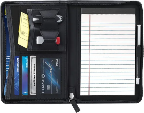 Vista 2 de Organizador de Portafolio Pequeño, Portafolio de Negocios A5 con Cremallera, Carpeta Padfolio Junior para Mujeres y Hombres, Bloc de Escritura de 5