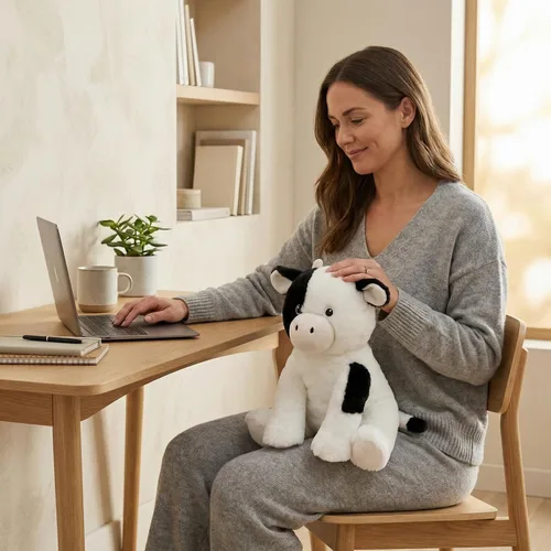 Vista 4 de WEIGEDU Juguete de peluche de vaca lechera floppy – 15.7 pulgadas suave y tierno vaca animal de peluche con ojos bordados, perfecto para niños