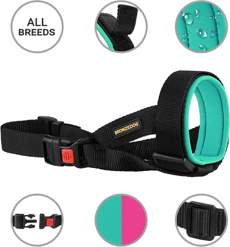 Vista 2 de BRONZEDOG Bozal acolchado suave para perro, de neopreno, ajustable, cómodo, para masticar y masticar, para perros pequeños, medianos y grandes