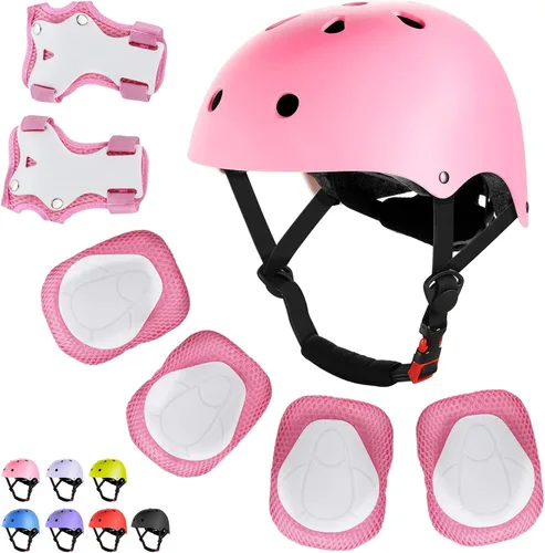 Vista 13 de WayEee Juego de casco de bicicleta para niños, rodilleras, equipo de protección ajustable, 3-14 años