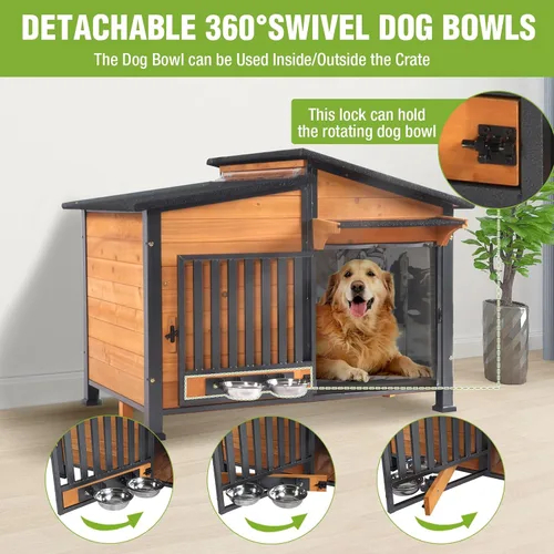 Vista 4 de Casa grande con calefacción para perros al aire libre con calentador seguro y forro térmico, perrera aislada para perros interiores resistente a