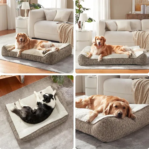 Vista 7 de JOEJOY Camas ortopédicas XL para perros de tamaño grande, extra gruesas, con apoyo y laterales, sofá cama ultrasuave para perros grandes, color Beige