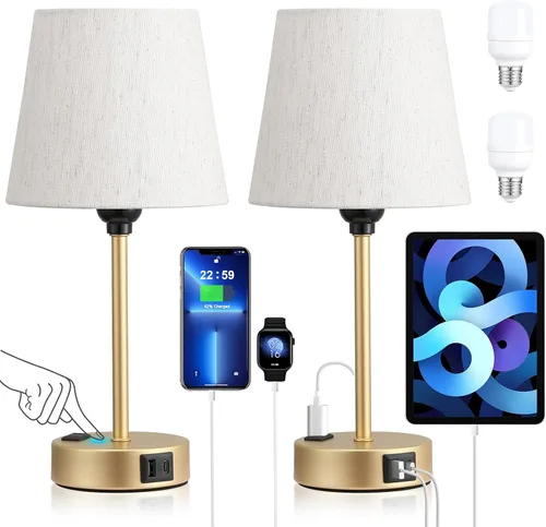 Vista 14 de Mini Lámparas de Mesita de Noche para Dormitorios Juego de 2 - Lámparas de Mesita de Noche para Dormitorio con Puerto USB C y Toma de Corriente AC