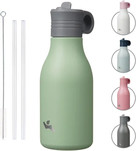Vista 29 de Konokyo Botella de agua de acero inoxidable de 12 onzas con popote, botella de agua de viaje de metal aislada, reutilizable y a prueba de fugas, sin