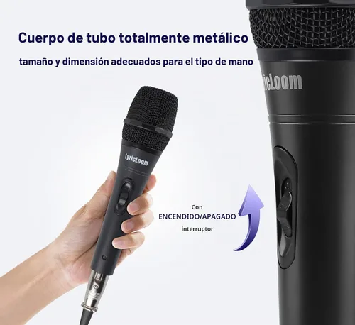 Vista 2 de LyricLoom Micrófono profesional con cable para canto de karaoke, micrófono dinámico vocal de mano de metal, micrófono con cable e interruptor