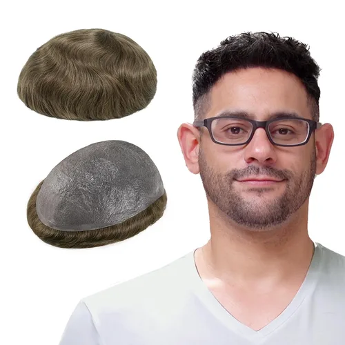 Vista 16 de Lordhair Toupee para hombres con cabello humano 100% europeo 8x10 pulgadas para hombres 0.001 in sistema de cabello de piel ultra fina para todos