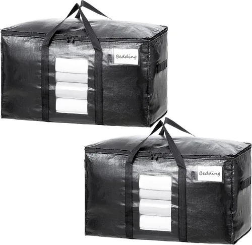 Vista 38 de TAILI - Bolsas de mudanza extra grandes, paquete de 10 bolsas negras resistentes para almacenamiento con ventana visible, asas envolventes