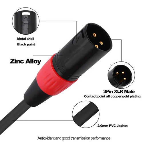 Vista 4 de XLR Adaptador de audio macho de 3 pines a 5 pines hembra Cable DMX Cable de altavoces Cable para micrófono DMX Luz de escenario -1M/3.3FT
