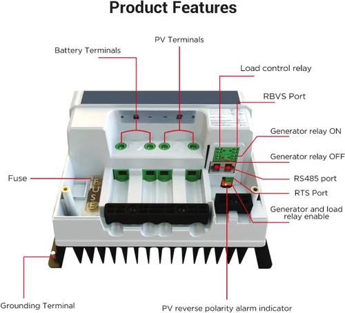 Vista 3 de EPEVER Controlador de carga solar MPPT 50A 12V/24V/36V/48V DC Identificación automática del voltaje del sistema Max.PV 150V Regulador del panel