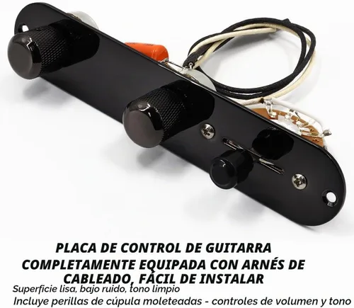 Vista 3 de Placa de Control Cargada para Guitarra Eléctrica Telecaster Precableada Interruptor de 3 Vías Potenciómetros 500K Botón de Tono y Volumen con Arnés