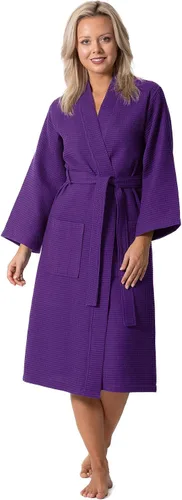 Vista 18 de Turkish Linen Bata tipo kimono ligera de punto gofre, para spa y baño, para mujer, de secado rápido, suaves Negro