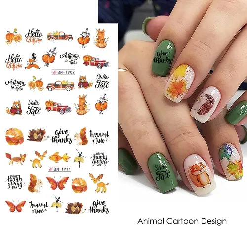 Vista 11 de Calcomanías de arte de uñas de otoño, calcomanías de agua de otoño, suministros de uñas, hojas de arce, pavo, calabaza, diseño de calcomanías