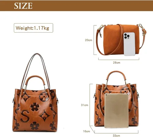 Vista 4 de Travistar Bolsos de mano florales para mujer, juego de bolso de mano de cuero en relieve con asa superior, bolsa de hombro grande, bolsa de hombro