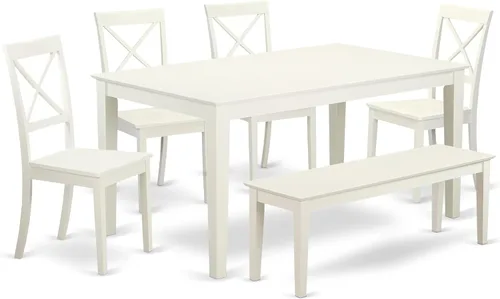 Vista 8 de East West Furniture CABO5-LWH-LC - Juego de mesa de comedor moderno de 5 piezas, incluye una mesa rectangular de madera y 4 sillas de comedor