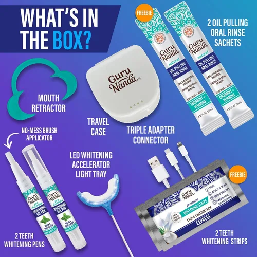 Vista 6 de GuruNanda Kit Premium de Blanqueamiento Dental con Luz LED Conectada y Lápiz Blanqueador, Funciona con iPhone y Android, Ayuda a Eliminar Manchas