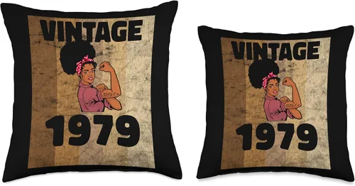 Vista 3 de Vintage 1979 Limited Edition 44th Birthday Afro Girls Women Throw Pillow