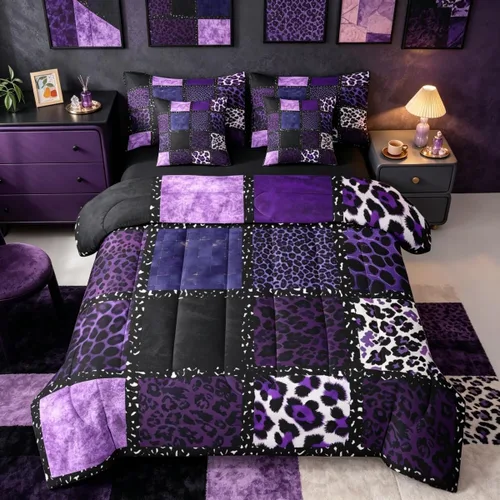Vista 35 de Erosebridal Juego de edredón de 7 piezas con estampado de leopardo, tamaño Queen, juego de ropa de cama súper suave con estampado de guepardo, juego