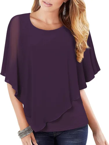 Vista 19 de Lotusmile Blusas elegantes de gasa tipo poncho para mujer 25 impresiones punto negro