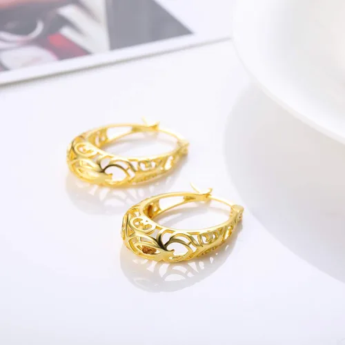Vista 5 de Milacolato 925 Sterling Silver Hoop Earrings for Women 18K White Gold Plated Textured Filigree Oval Hoop Earrings Lightweight & Hypoallergenic
